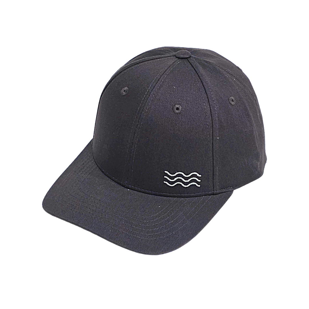 Sea-Doo Wave Signature Cap, black baseball cap with white wave embroidery.