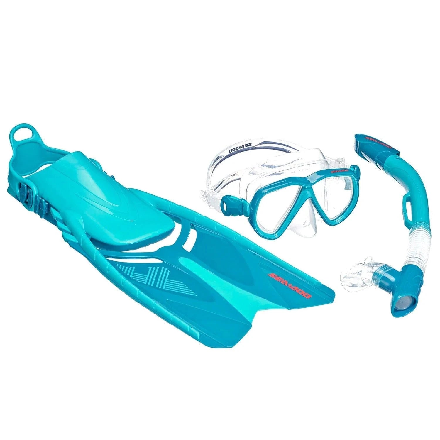 Sea-Doo snorkeling set for adults, turquoise fins, mask, and snorkel (three pieces)