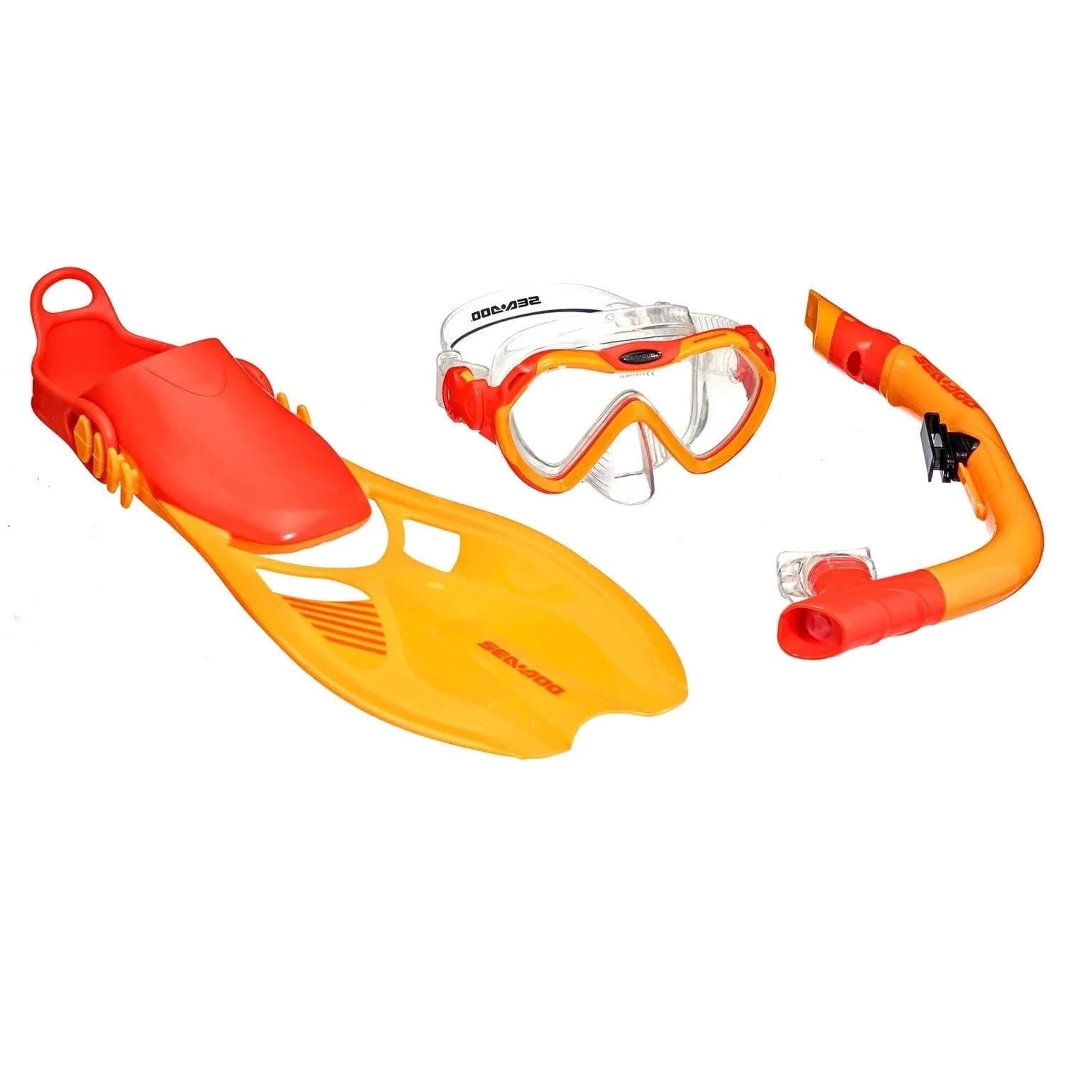 Sea-Doo Snorkeling Set for Youths S/M, BRP orange/yellow 3-piece mask, fins, snorkel with mesh carry bag