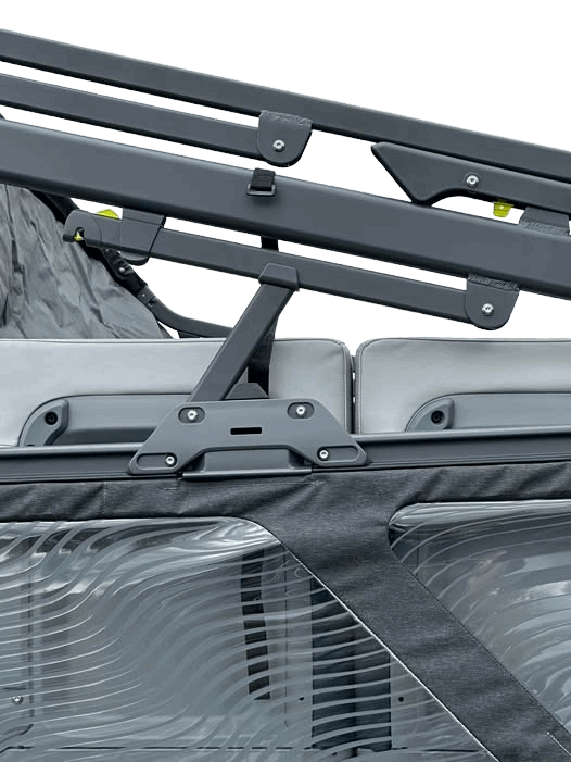 Sea-Doo Switch Bimini Extension Arm Kit with dark gray metal arms and mounting brackets on watercraft