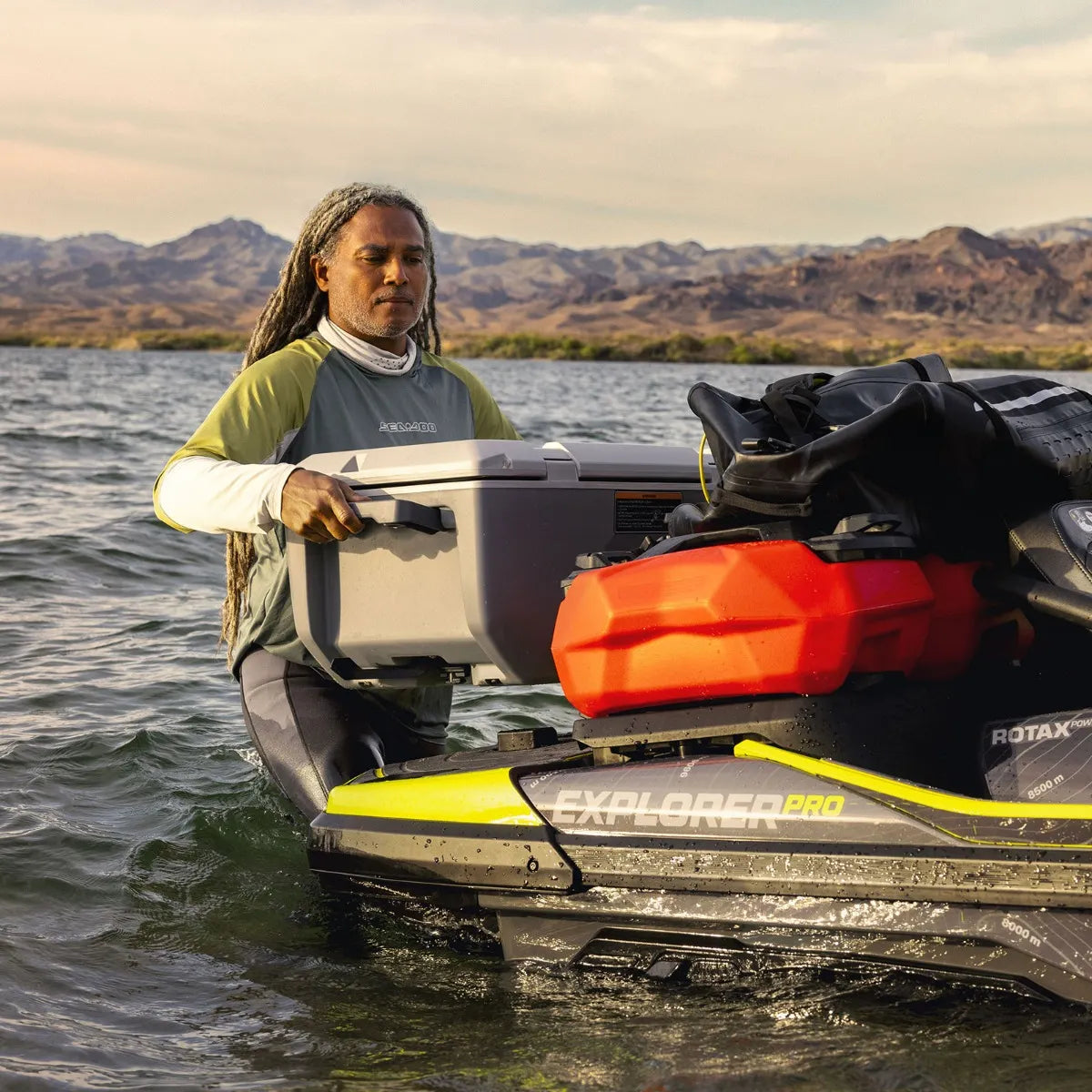 Sea-Doo LinQ Cooler 11.4 US Gal gray, mounted on Explorer Pro jet ski