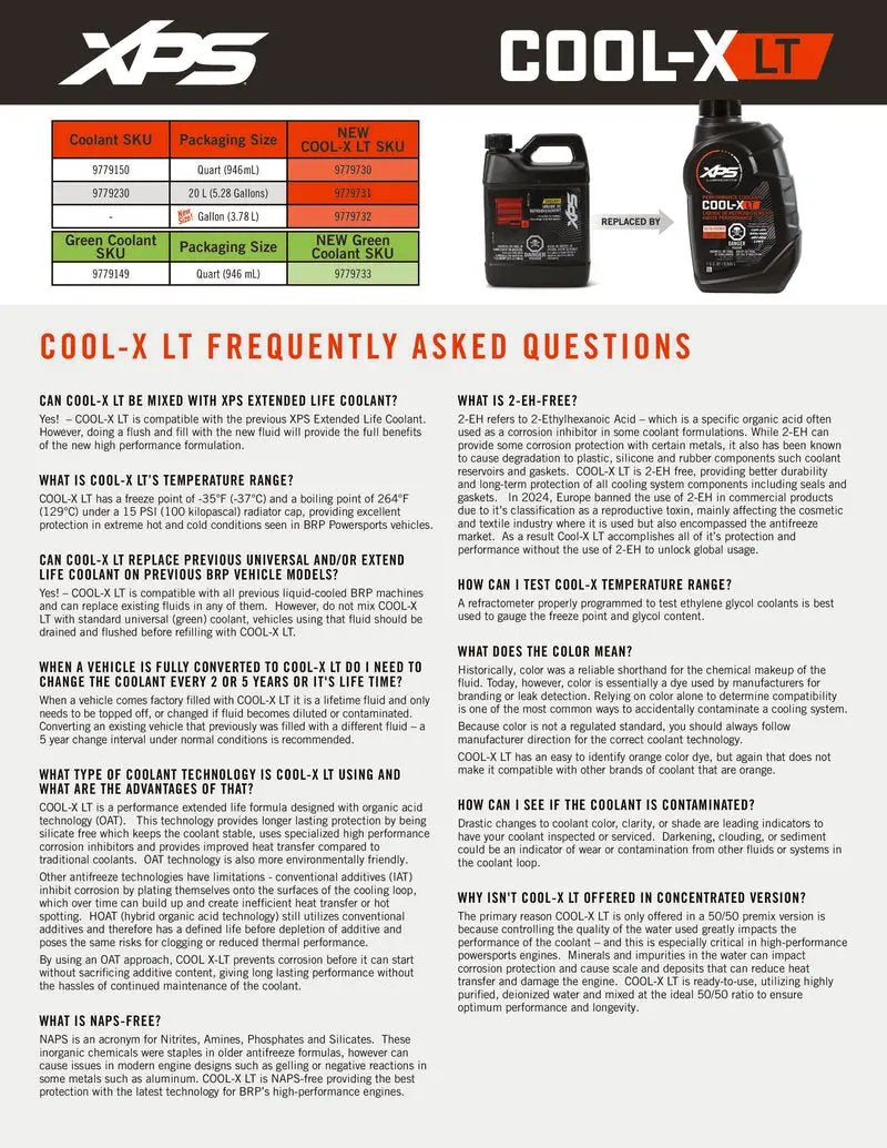 Sea-Doo XPS Cool-X LT coolant, two black bottles shown