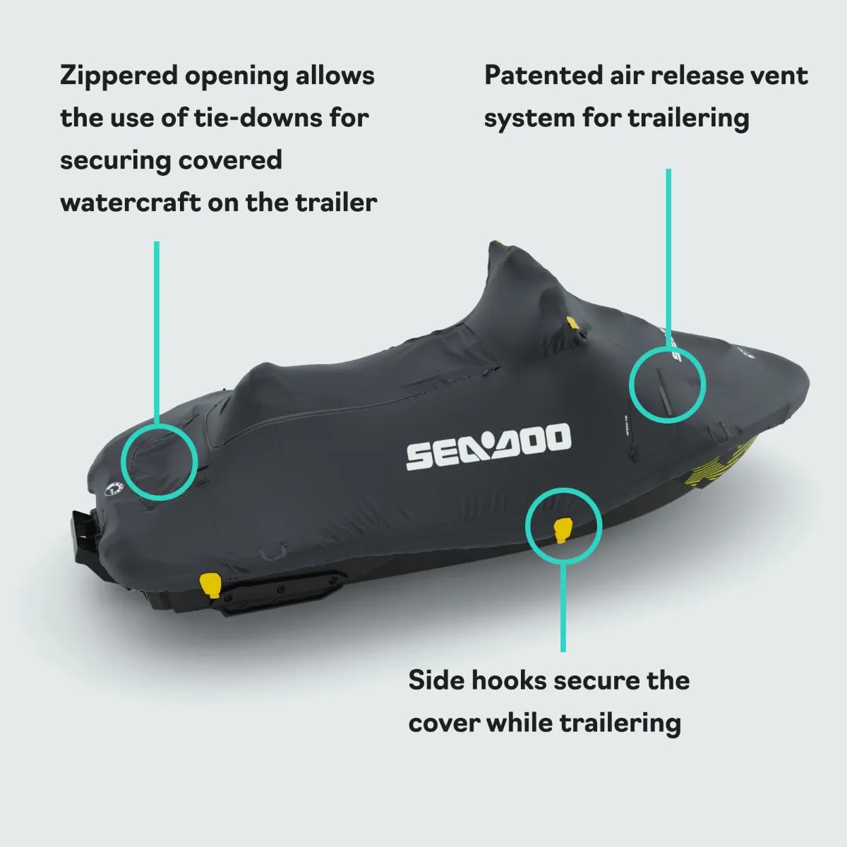 Sea-Doo PWC Cover for Spark 1-2 Seater, black fabric with Sea-Doo logo