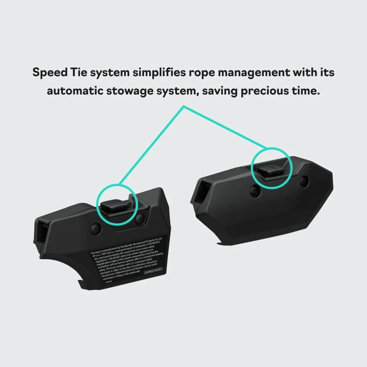 Sea-Doo Speed Tie docking components, two black plastic pieces.