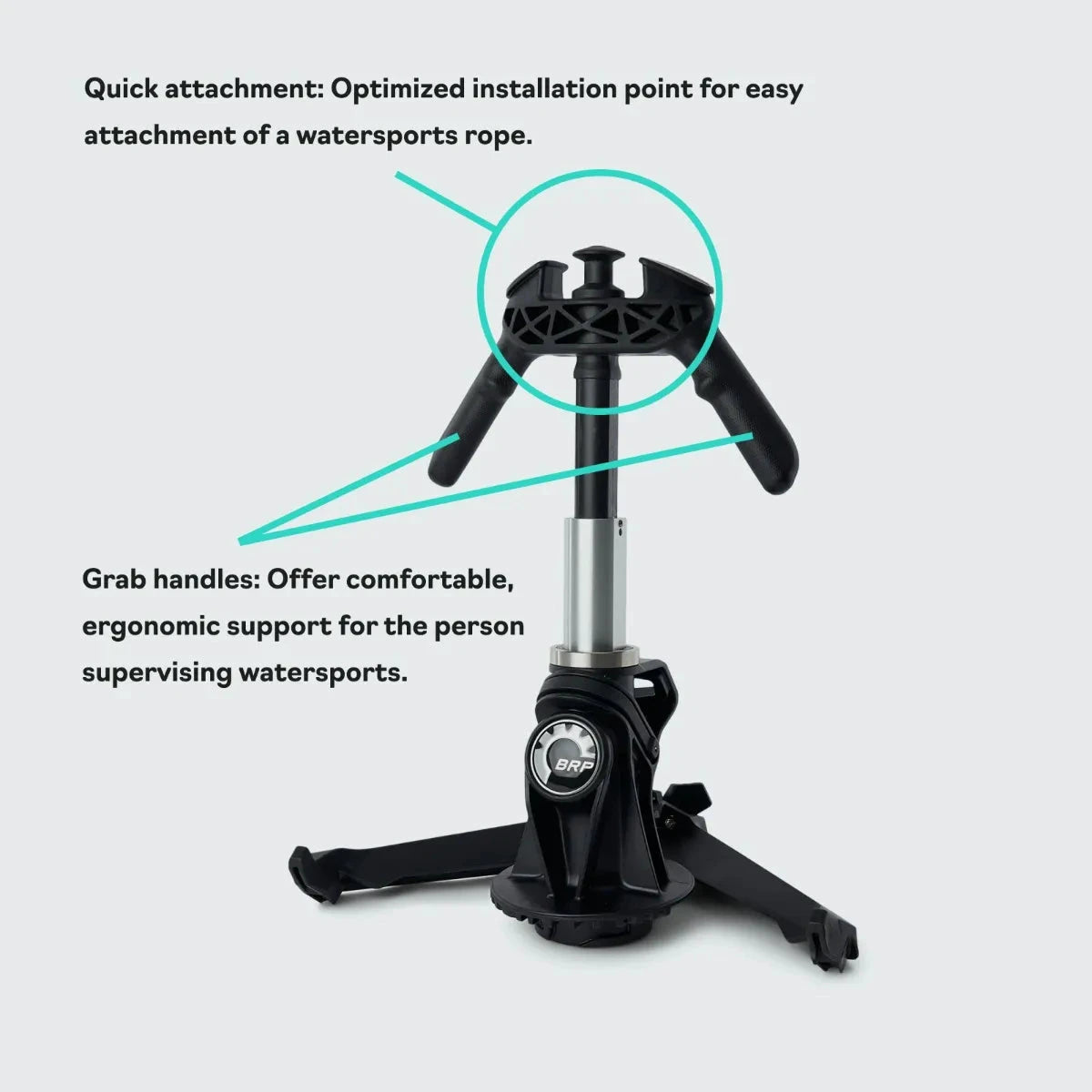 Sea-Doo LinQ Retractable Ski Pylon #295100909, black BRP watercraft accessory with ergonomic grab handles