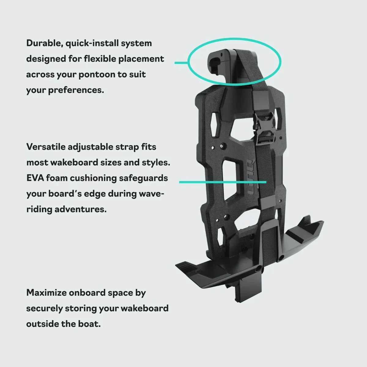 Sea-Doo Switch Wakeboard Holder, black with adjustable strap and EVA foam cushioning.