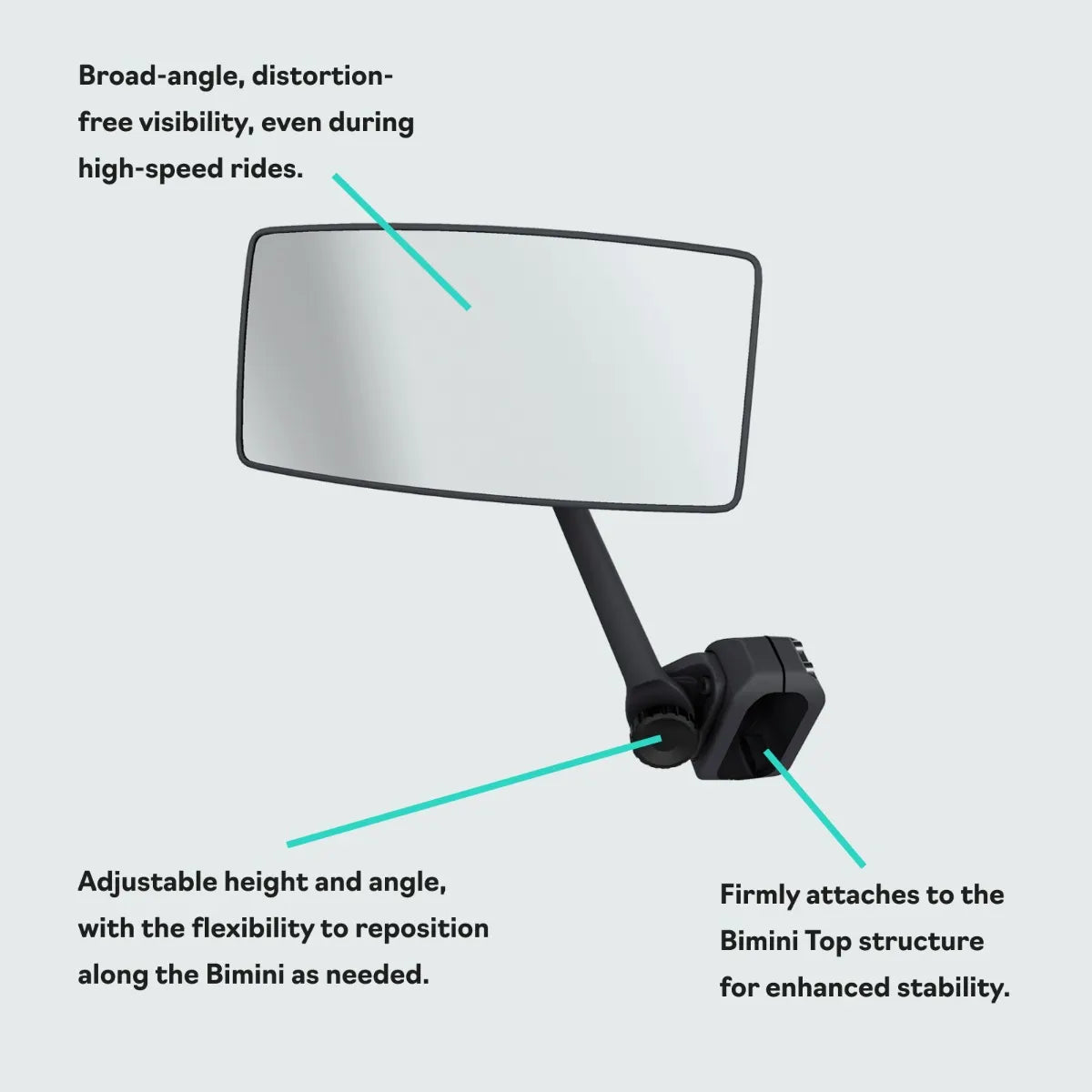 Sea-Doo Switch Rearview Mirror, Bimini-mounted, with adjustable arm and clamp.