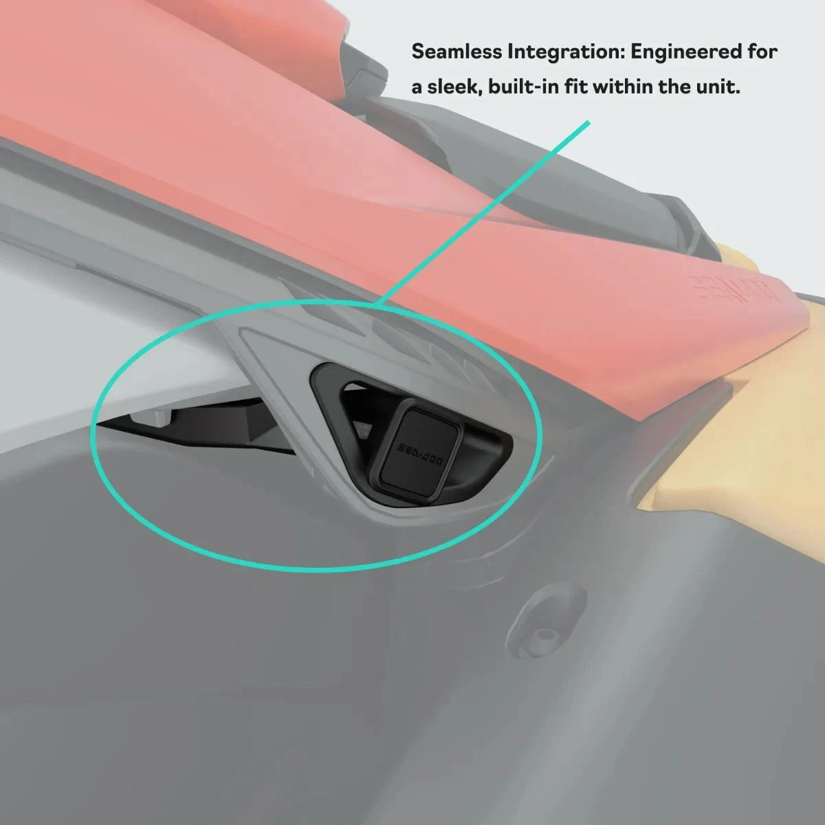 Sea-Doo Spark Speed-Tie docking accessory; BRP Sea-Doo black module on jet ski bow.