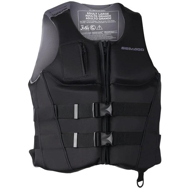 Sea-Doo Wave Life Jacket/PFD, black, adult size, front zip with three adjustable straps