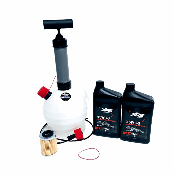 Sea-Doo Oil Change Kit 900 ACE with extractor pump; includes oil filter and two XPS 5W-40 bottles