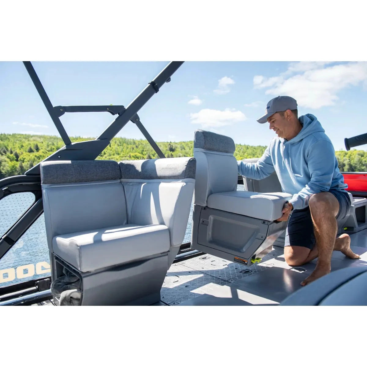 Sea-Doo Switch Quick-Attach Single Seat with grey upholstery on a Sea-Doo watercraft