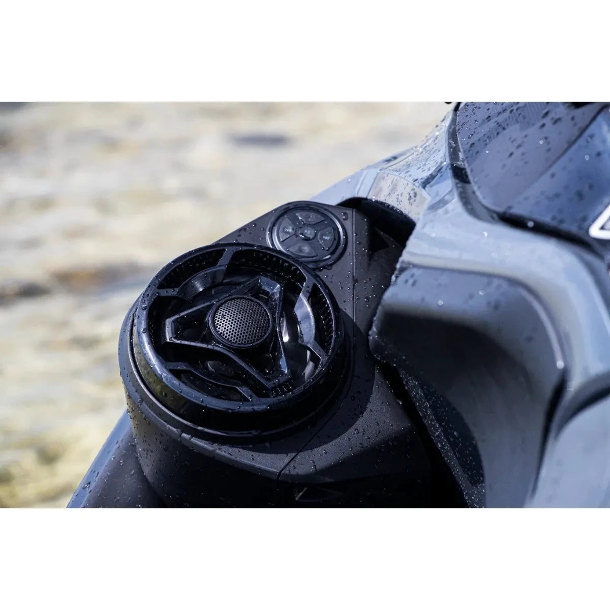 BRP Audio-Premium System Sea-Doo PWC marine speaker on black dash with control pod